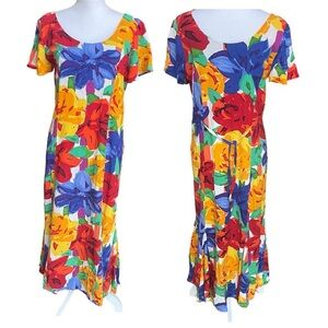 Jams World Floribunda Hawaiian Tropical Midi Dress Medium